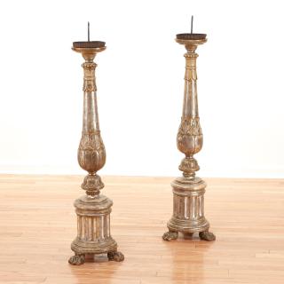 Appraisal: Pair Italian Baroque mecca floor standing prickets Pair Italian Baroque