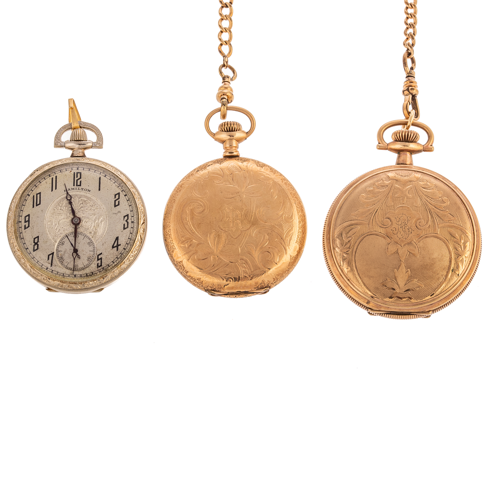 Appraisal: A COLLECTION OF THREE POCKET WATCHES Hamilton open face pocket