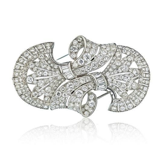 Appraisal: PLATINUM CARAT DIAMOND DOUBLE CLIP BROOCH PLATINUM CARAT DIAMOND DOUBLE