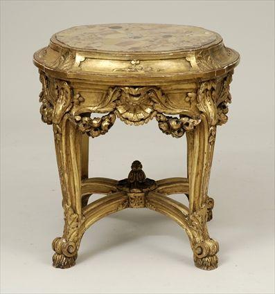 Appraisal: Louis XV-Style Carved Giltwood Marble-Top Stand x x in