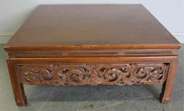 Appraisal: Chinese Hardwood and Carved Base Coffee Table From a Yonkers