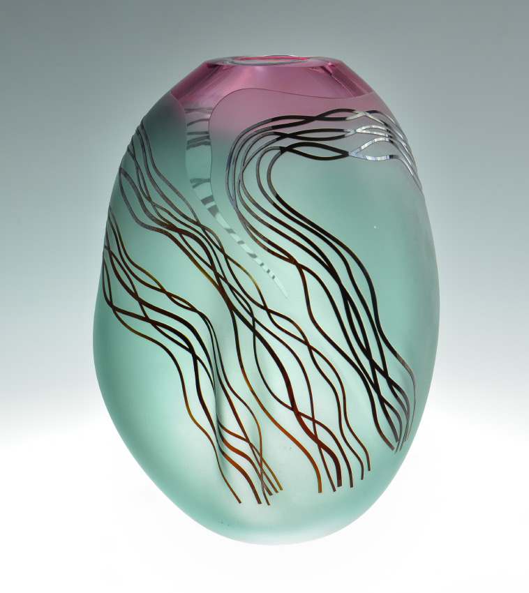 Appraisal: JIM AND CONNIE GRANT STUDIO ART GLASS VASE Cameo cut