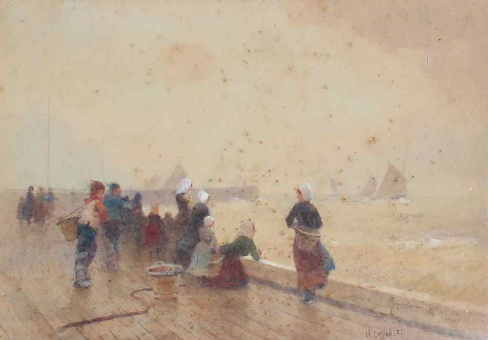 Appraisal: CAFFIERI Hector British - ''Waiting for the Boats'' Watercolor site