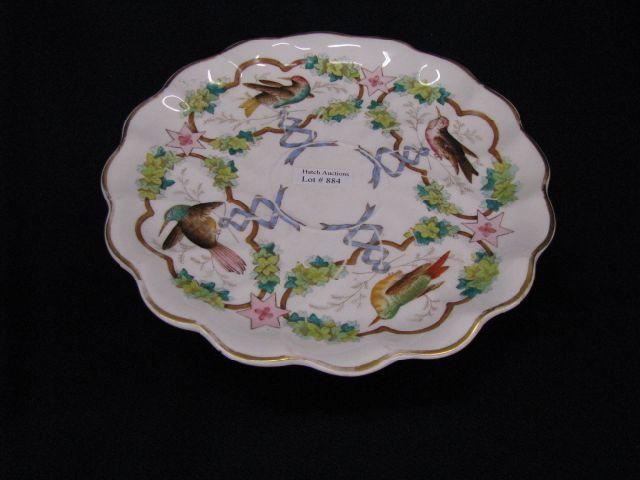 Appraisal: English Porcelain Dessert Stand bird ribbon decor low pedestal