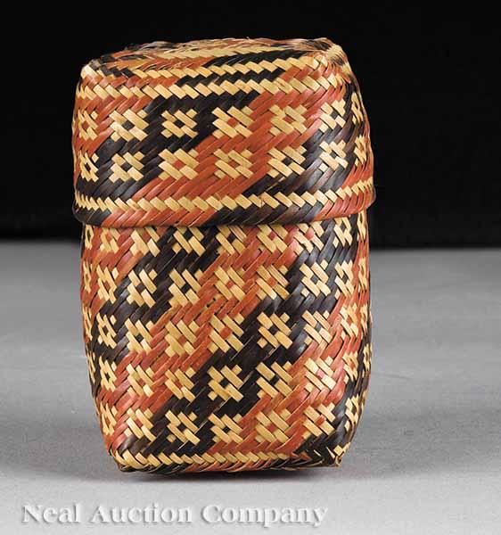 Appraisal: A Chitimacha Double Weave Lidded Trinket Carba Basket probably Christine