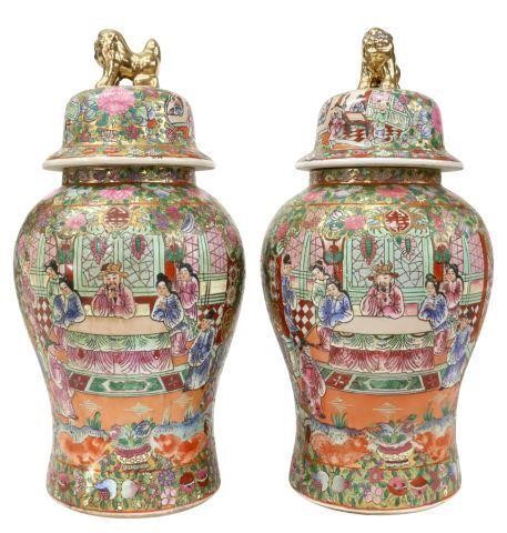 Appraisal: pair Large Chinese rose medallion porcelain lidded temple jars having