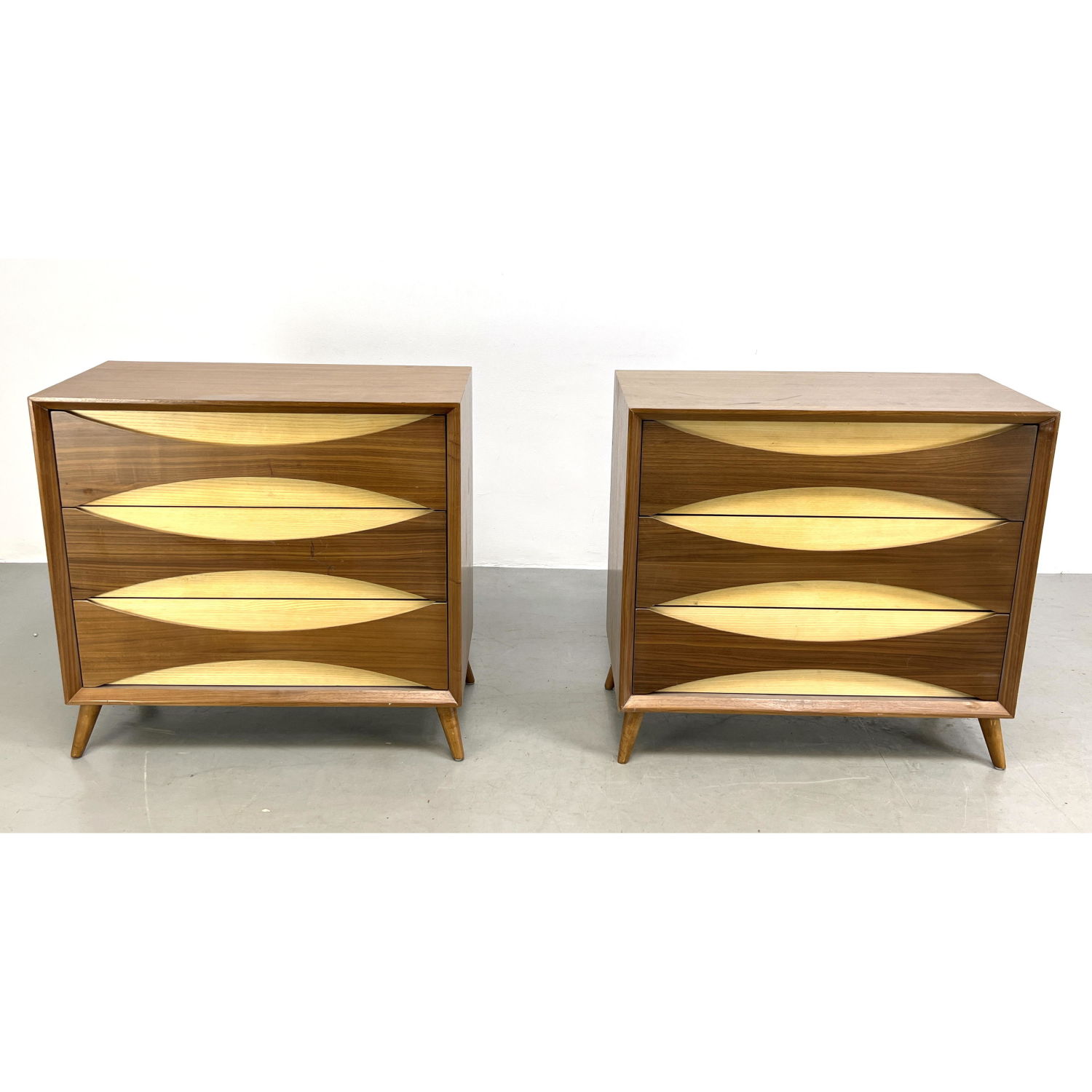 Appraisal: Pr Contemporary Modern Bachelors Chests Dressers Sculptural Almond Shaped Details