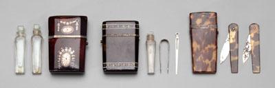 Appraisal: Tortoise etui lancet perfume etui case with silver border decoration