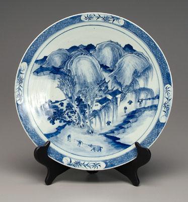 Appraisal: Asian blue and white charger figures and buildings among trees