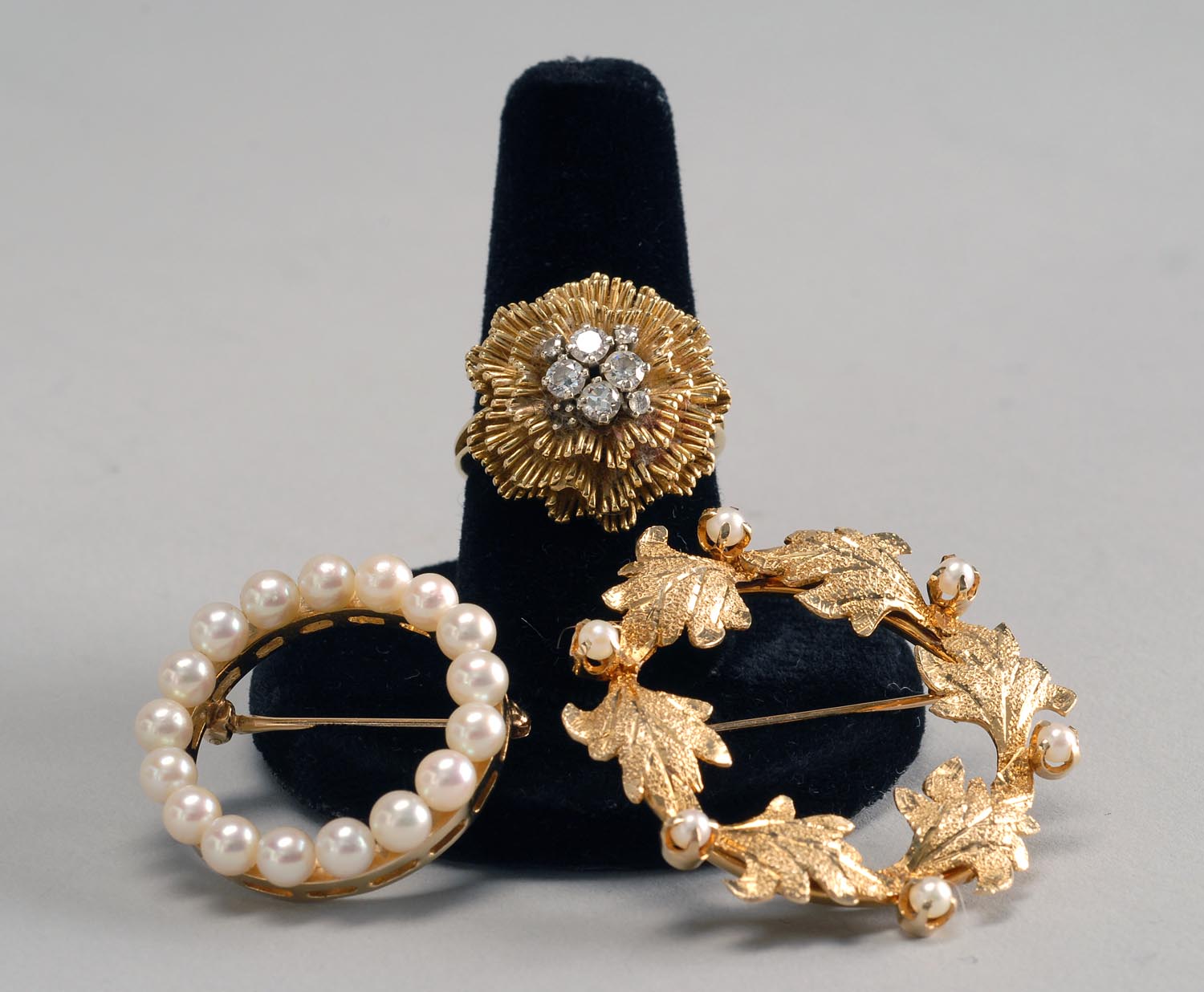 Appraisal: THREE PIECES OF KT GOLD JEWELRY Includes a cocktail ring