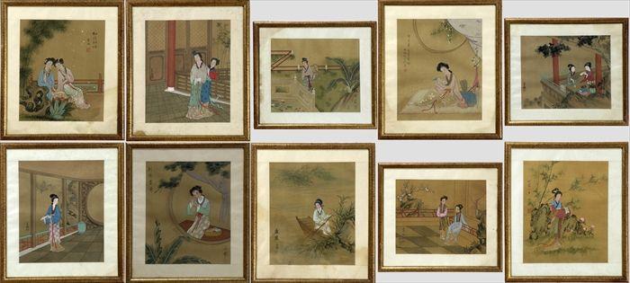 Appraisal: Ten Chinese Hand-Colored Prints on Silk Framed x in and