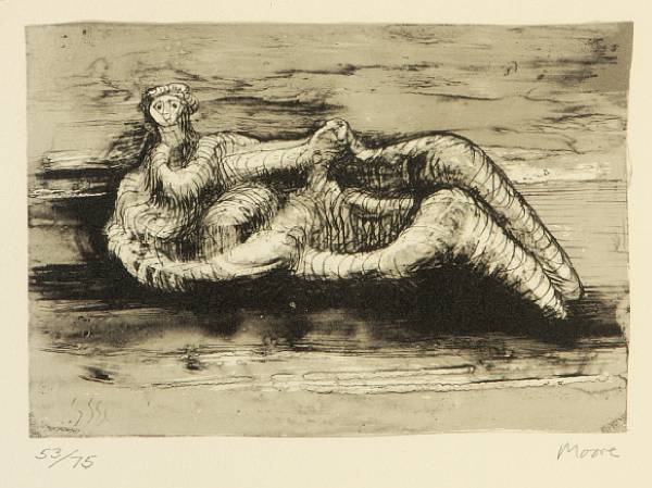 Appraisal: Henry Moore British - Reclining Woman C Lithograph in colors