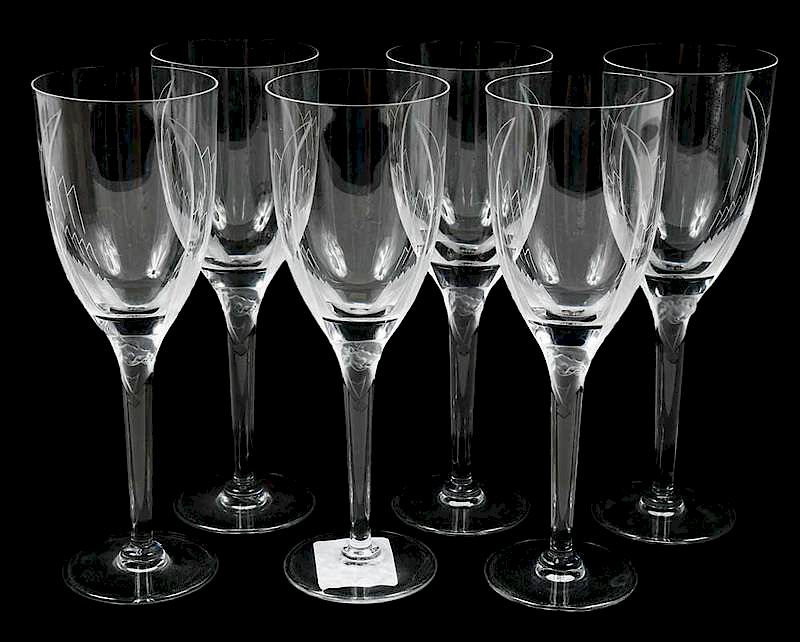 Appraisal: Six Lalique Angel Wing Flute Champagne Glasses France th century