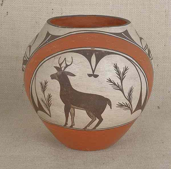 Appraisal: Acoma pottery olla with stag decoration h