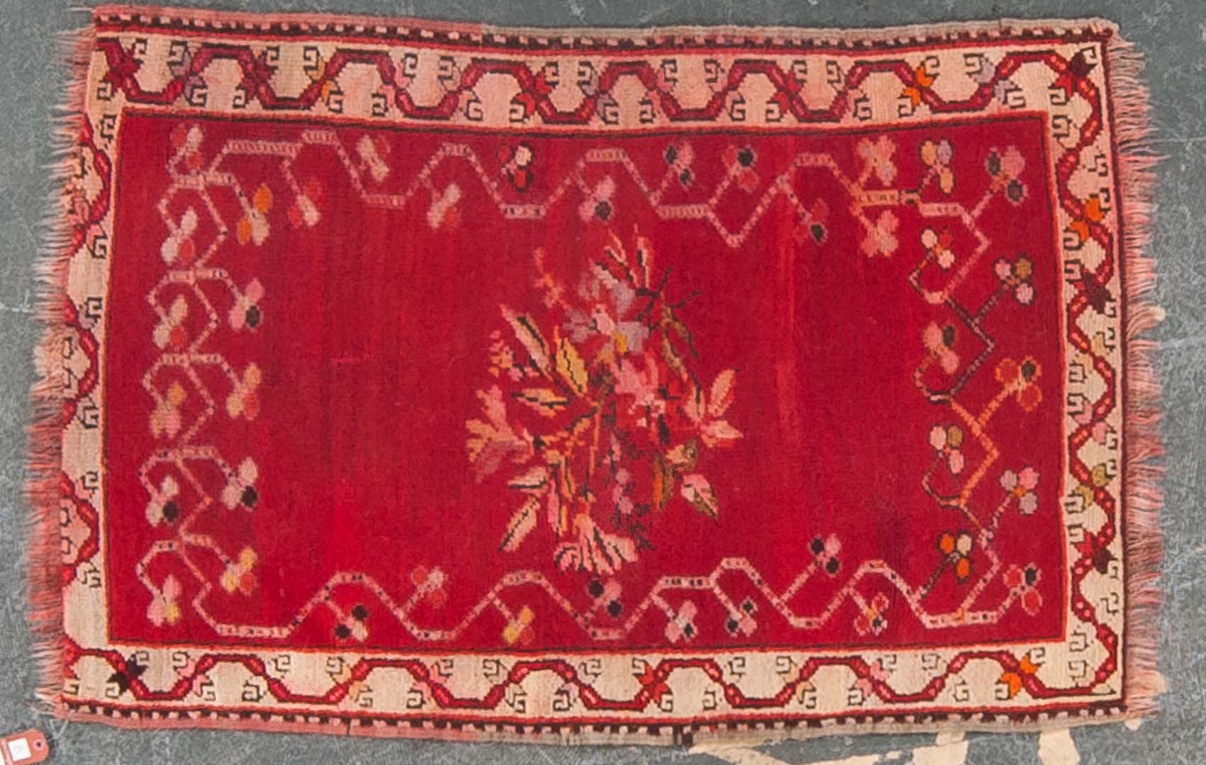 Appraisal: Antique Turkish scatter rug approx x Turkey circa