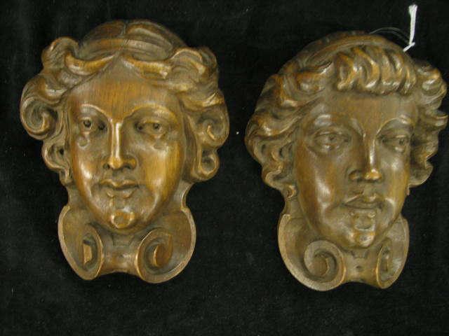 Appraisal: Pair of Carved Wooden Figural Busts th century probably French