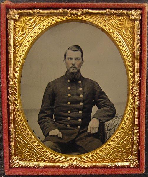 Appraisal: CIVIL WAR OFFICER AMBROTYPE IN ORNATE CASE Sixth plate image