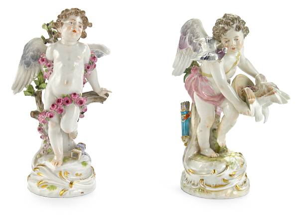 Appraisal: Two Meissen porcelain figures of Cupid late th early th