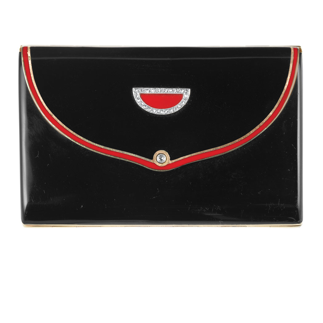 Appraisal: Art Deco Gold Platinum Black and Red Enamel and Diamond