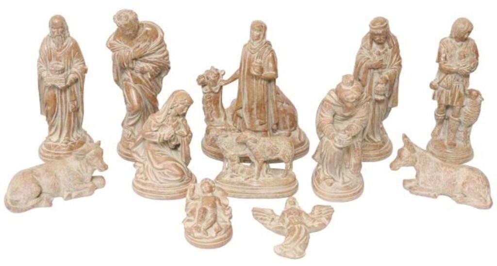 Appraisal: lot of Earthenware cast plaster creche nativity scene figures th