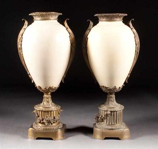 Appraisal: Pair of French gilt-metal-mounted porcelain monumental urns possibly Sevres second