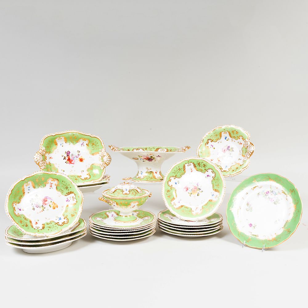 Appraisal: English Porcelain Apple Green Ground Part Service Comprising Twelve plates