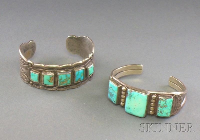 Appraisal: Two Southwest Silver and Turquoise Bracelets Navajo first half th