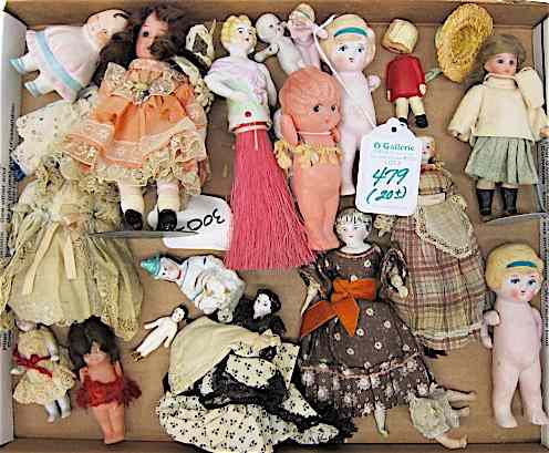 Appraisal: COLLECTION OF APPROXIMATELY TWENTY MINIATURE DOLLS china heads bisque plastic