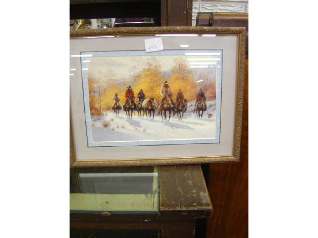 Appraisal: SMALL G HARVEY PRINT - MEN ON HORSES