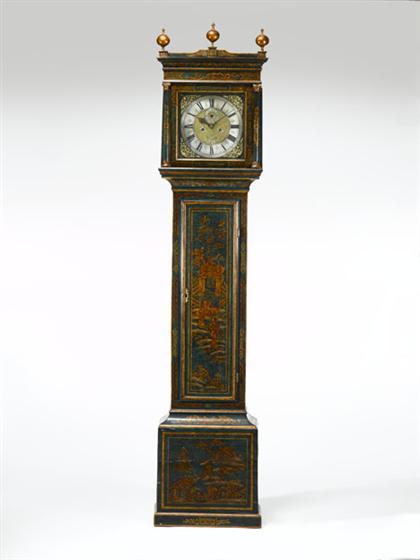 Appraisal: George II green japanned tall case clock circa The steel