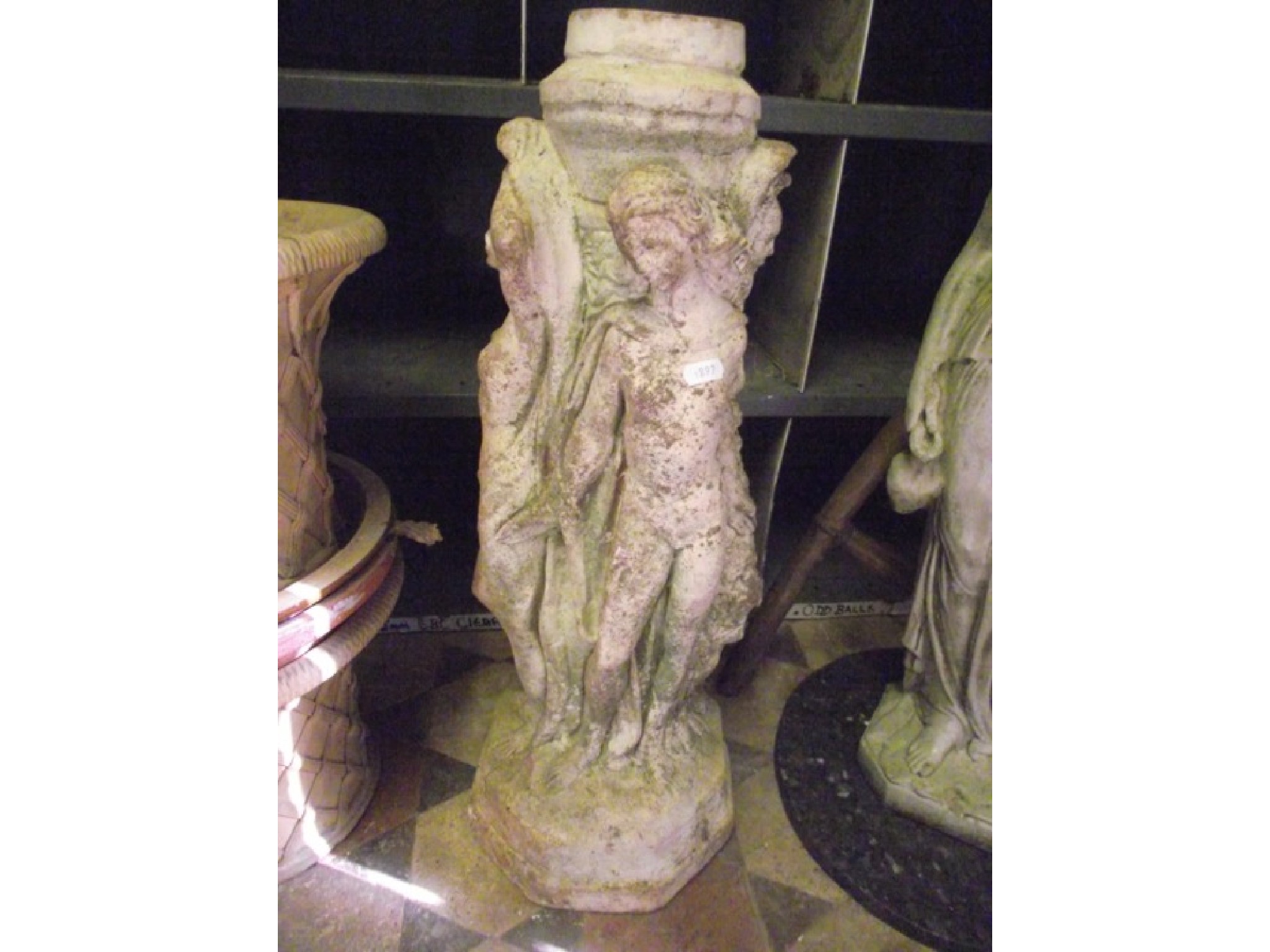 Appraisal: A cast compsition stone bird bath column support in the