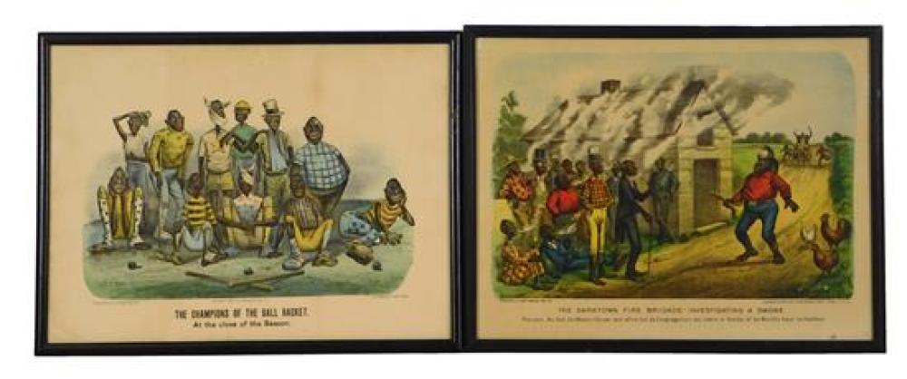 Appraisal: BLACK AMERICANA Two Currier Ives prints The Darktown Fire Brigade