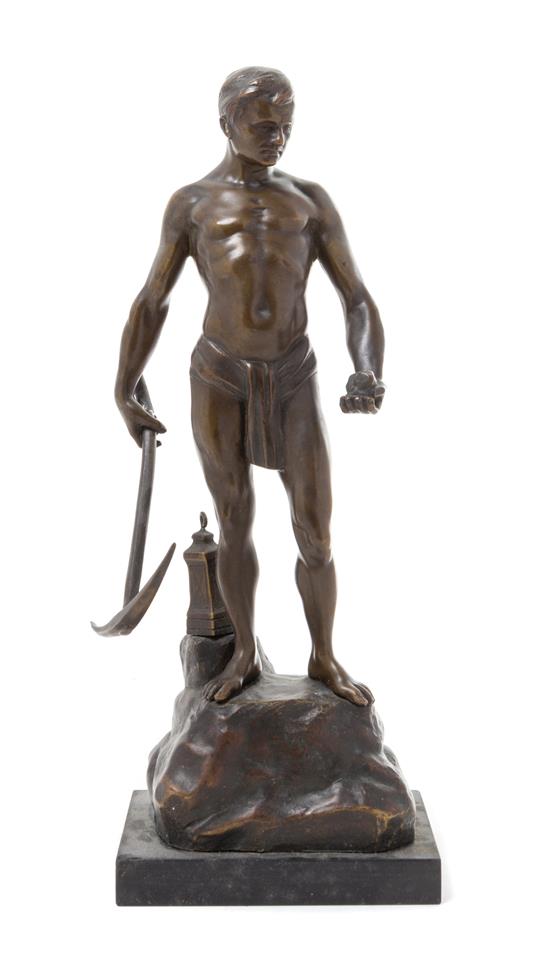 Appraisal: Sale Lot A Continental Bronze Figure depicting a miner holding