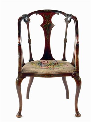 Appraisal: An Edwardian mahogany and painted open armchair with carved decoration