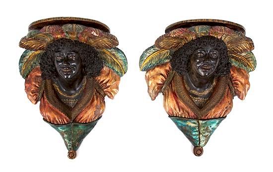 Appraisal: A Pair of Venetian Polychrome and Parcel Gilt Blackamoor Bust