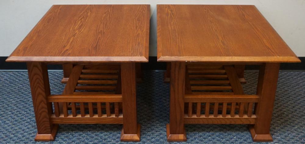 Appraisal: PAIR MISSION STYLE OAK SIDE TABLES X X IN X