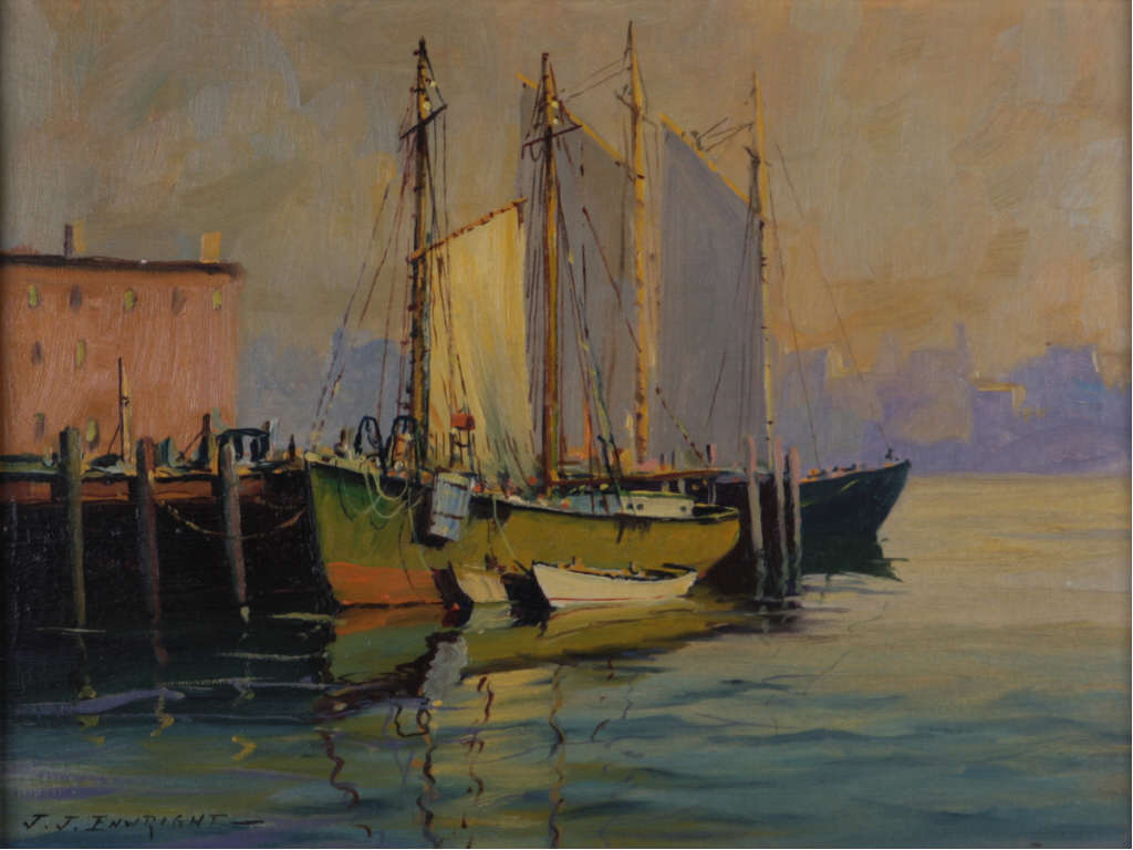 Appraisal: J J Enwright NY - York Harbor Dock oil on