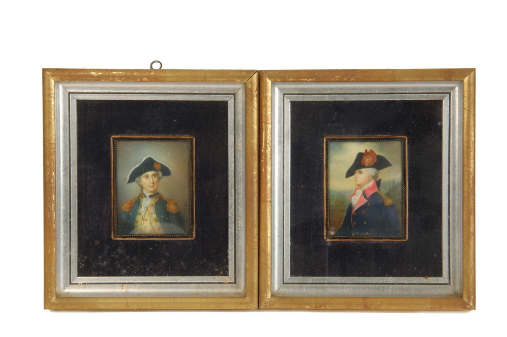 Appraisal: MINIATURE MILITARY PORTRAITS - Both Bust Length Revolutionary War Uniforms