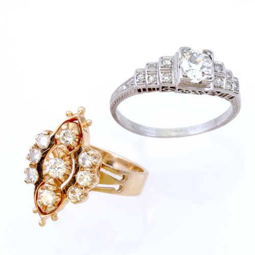 Appraisal: Two diamond rings Art Deco solitaire in pt ct MC