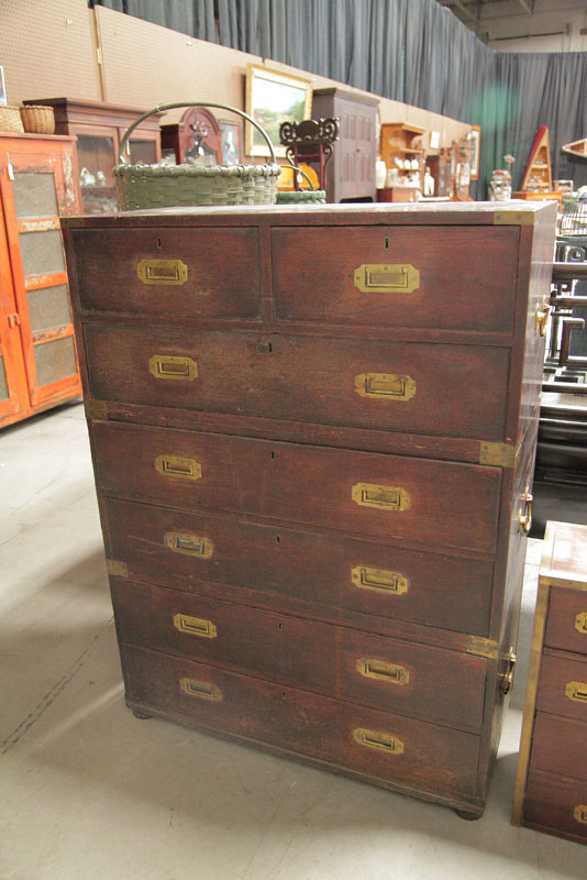 Appraisal: THREE PART SEA CAPTAINS CHEST Mahogany with two over five