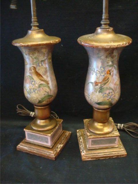 Appraisal: Pair of Glass Lamps with Bird Decorations From a West