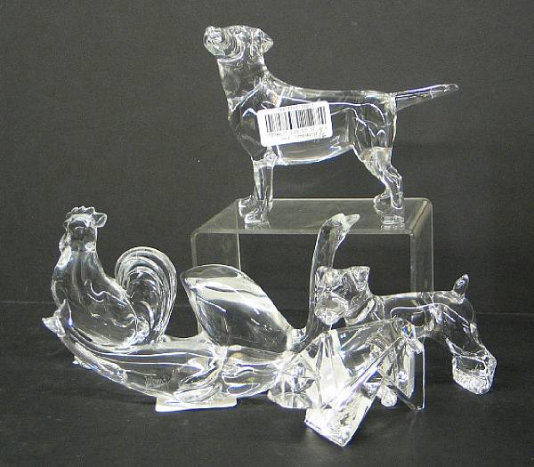 Appraisal: A collection of six Baccarat glass animals Comprising Labrador retriever