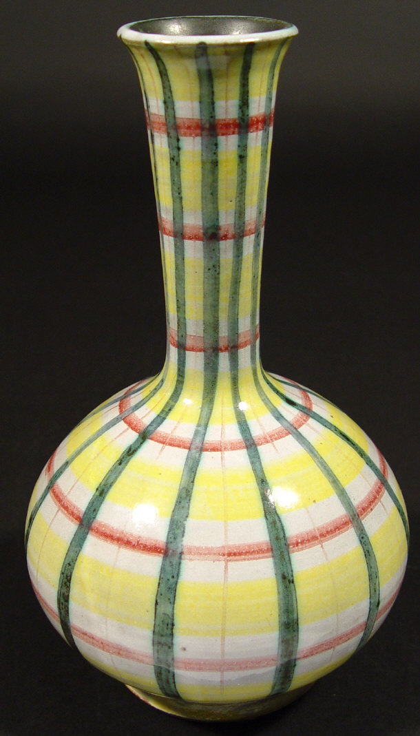 Appraisal: Rye pottery bottle vase hand painted with colourful stripes printed