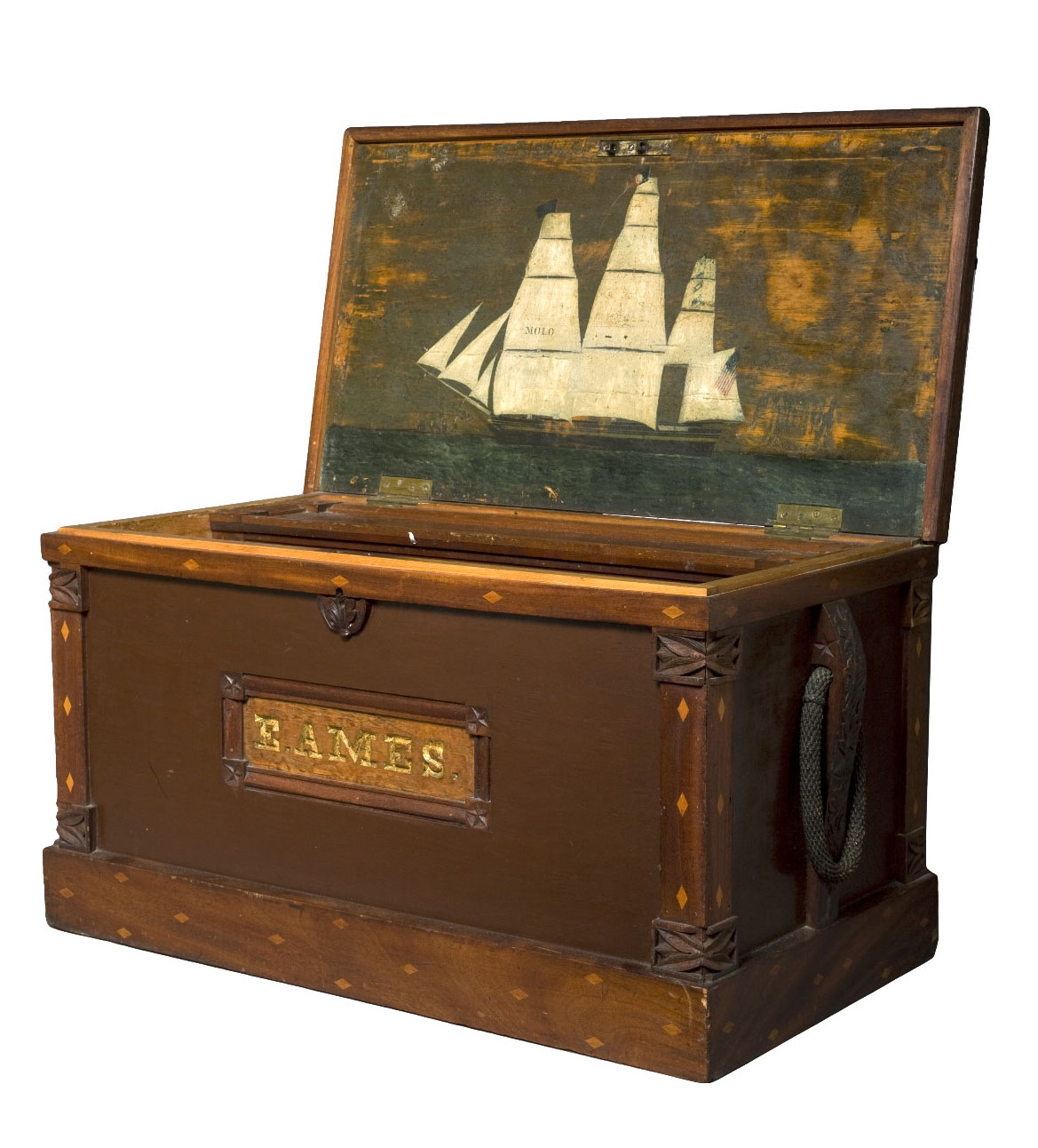 Appraisal: CARVED AND PAINTED OFFICER'S SEA CHEST BELONGING TO ELLISON AMES