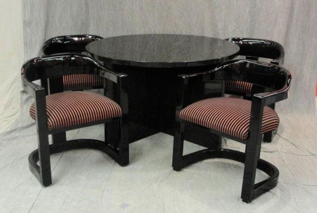 Appraisal: KARL SPRINGER Round Black Lacquer Dining Table with Onassis Chairs