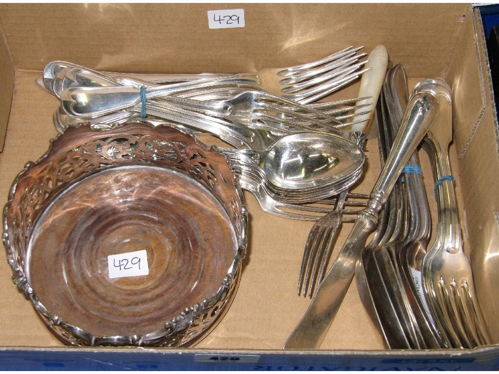 Appraisal: Lot comprising EP wine coaster and loose cutlery