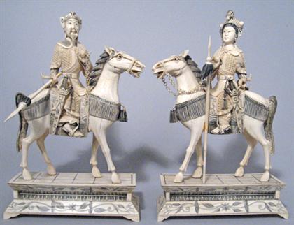 Appraisal: Two Chinese piece elephant ivory models Modeled after song warriors