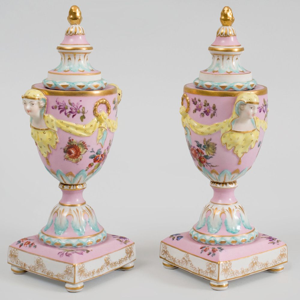 Appraisal: Pair of Berlin Pink Ground Porcelain Cassolettes and Covers Marked