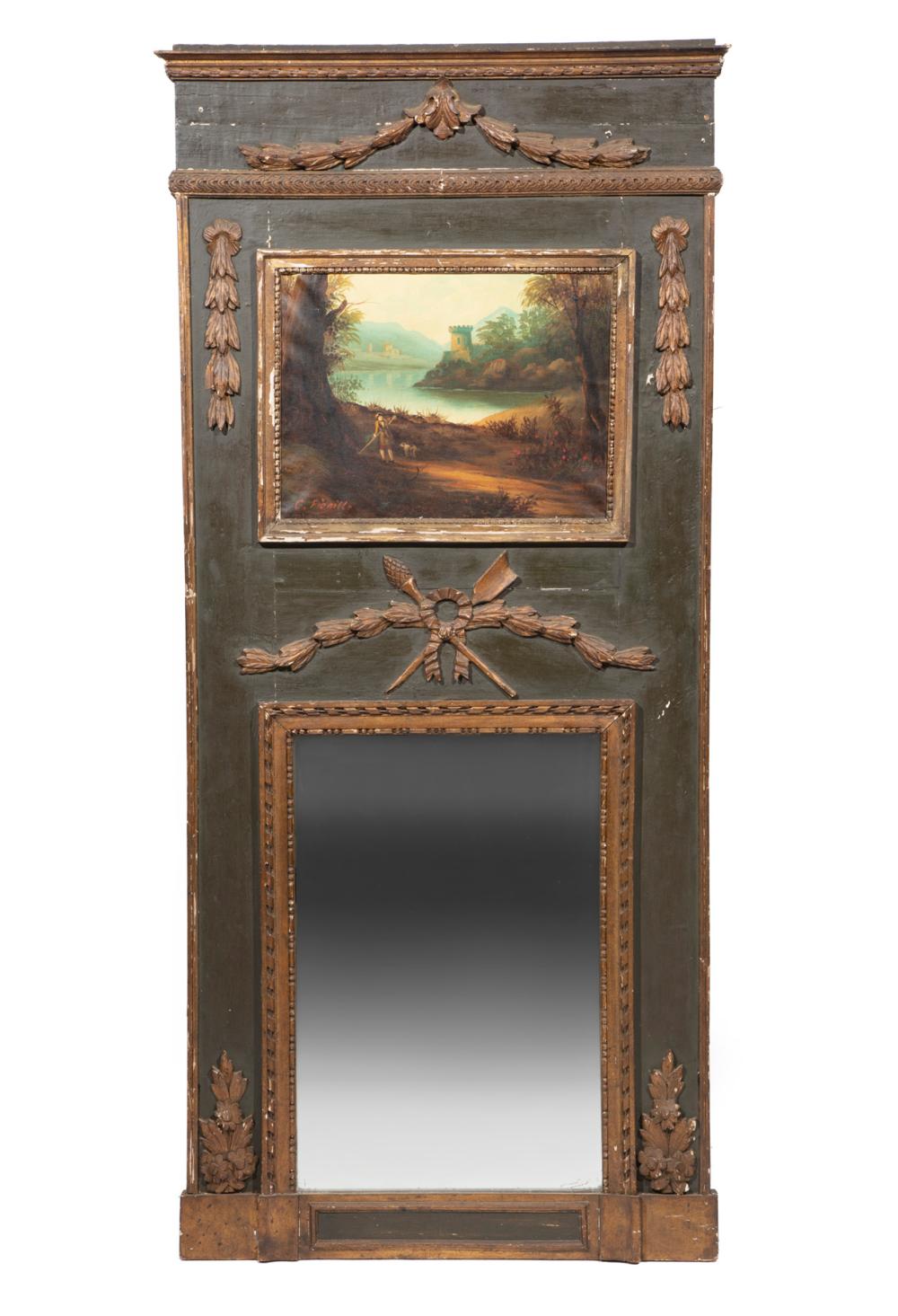 Appraisal: LOUIS XVI-STYLE PARCEL GILT TRUMEAU MIRRORLouis XVI-Style Verte Peinte and