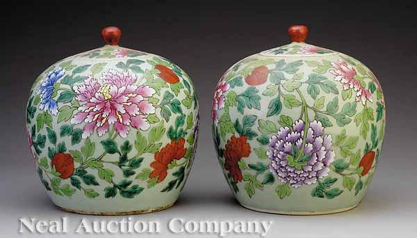 Appraisal: A Pair of Chinese Porcelain Lidded Jars each sphere-form body